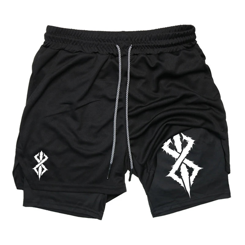 Summer Shorts for Men 2 in 1 Athletic Gym Workout Running Performance Shorts Print with Phone Pocket Quick Dry Breathable