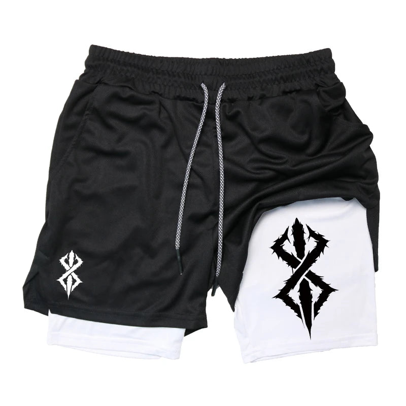 Summer Shorts for Men 2 in 1 Athletic Gym Workout Running Performance Shorts Print with Phone Pocket Quick Dry Breathable