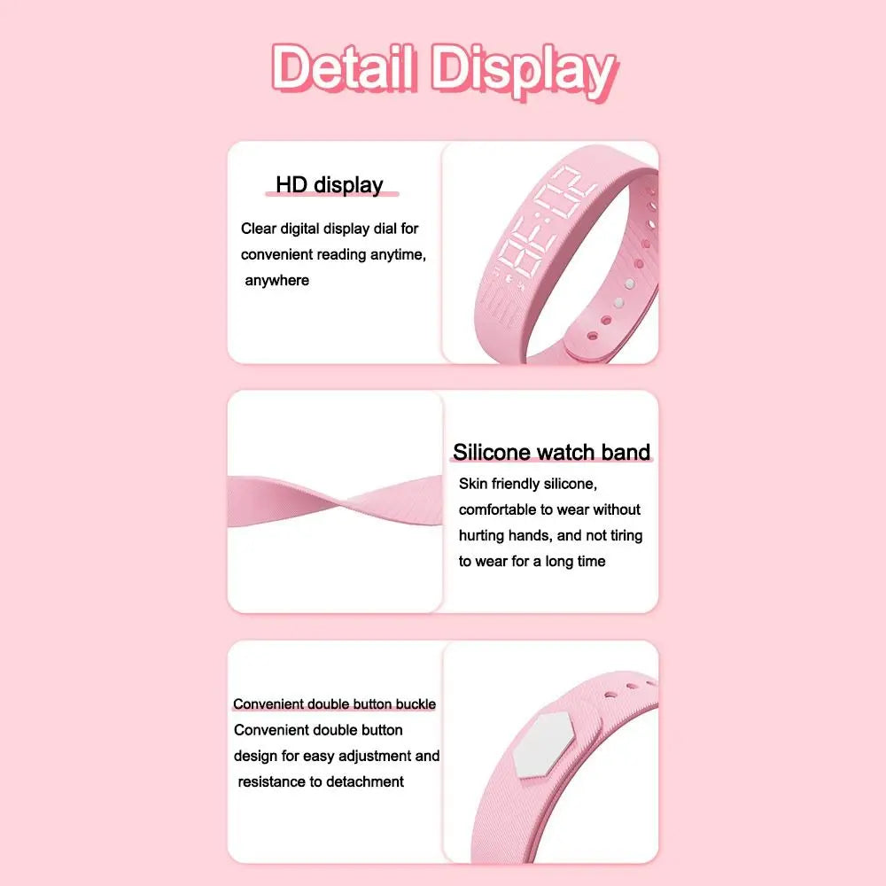 LED Digital Alarm Clock Watch Adjustable Silicone Snooze-proof Alarm Bracelet with Running Pedometer Waterproof Vibrating Alarm