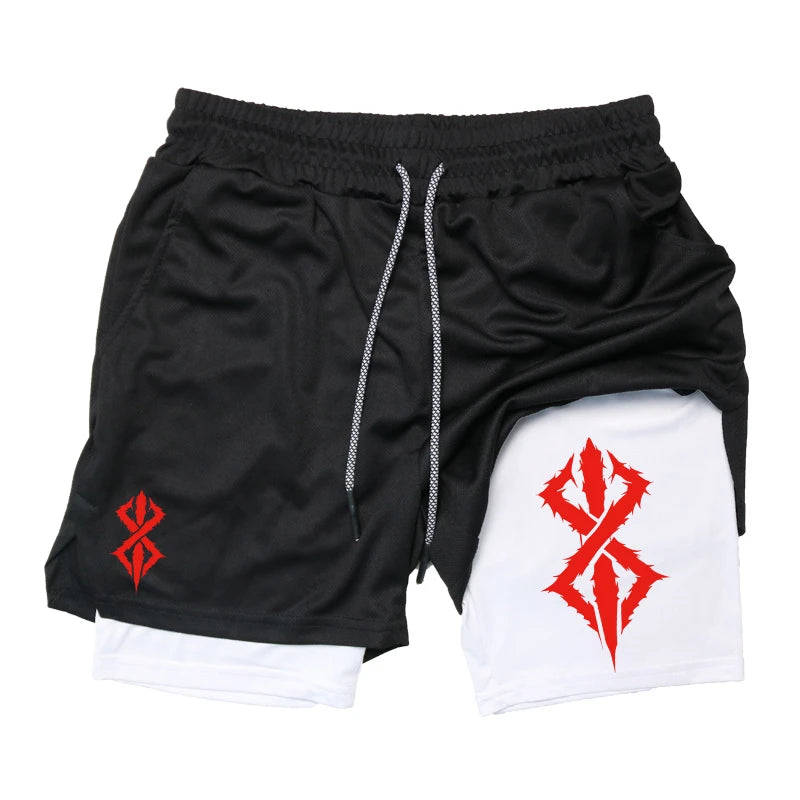 Summer Shorts for Men 2 in 1 Athletic Gym Workout Running Performance Shorts Print with Phone Pocket Quick Dry Breathable