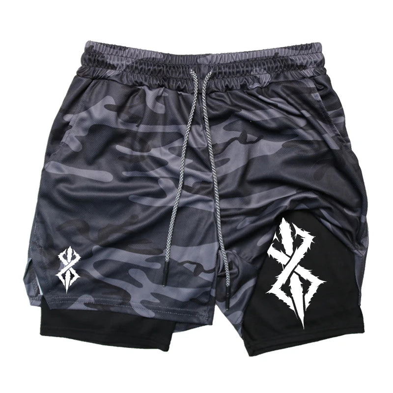 Summer Shorts for Men 2 in 1 Athletic Gym Workout Running Performance Shorts Print with Phone Pocket Quick Dry Breathable